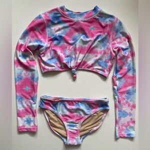 Shade Critters Girls Cotton Candy Tie Dye Cropped Rash Guard Set - Size 10Y
